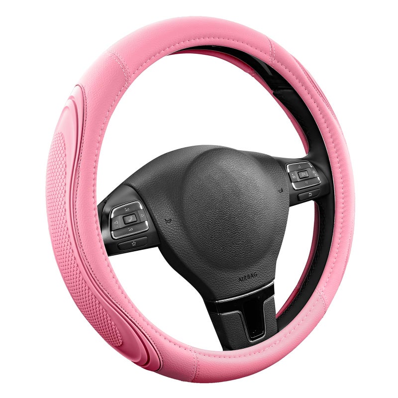 Road Comforts Car Steering Wheel Cover - Microfiber Leather Steering Wheel Wrap Sports 14.5-15 Inch Steering Wheel Cover Non-Slip for Men Women Pink & Pink Color - Image 2