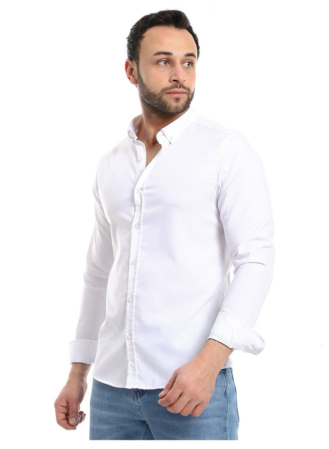 Andora Solid Cotton Full Sleeves Casual Shirt_White - Image 5