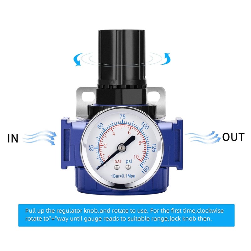 NANPU 1/2" NPT Compressed Air Regulator, Zinc Alloy Body, 150 psi Copper Core Steel-Protected Dial Gauge ＆ Metal Bracket, for Air Compressor ＆ Pneumatic Tools - Image 3