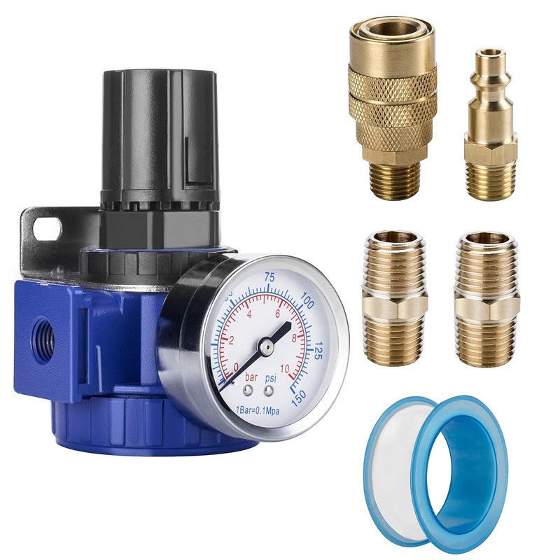 NANPU 1/2" NPT Compressed Air Regulator, Zinc Alloy Body, 150 psi Copper Core Steel-Protected Dial Gauge ＆ Metal Bracket, for Air Compressor ＆ Pneumatic Tools - Image 1