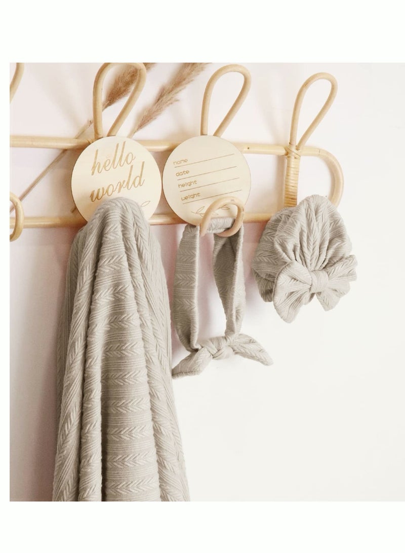 DOOKOO 3pcs Baby Swaddle Set Newborn Receiving Headband Blankets and Bow Hat Newborn Essentials Soft Nursery Swaddling Blankets Stretchy Baby Blankets for Girls and Boys Unisex - Image 3