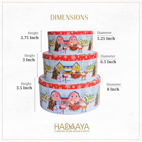 Hadaaya Pack of 3 Christmas Cookie Tins With Lids, Festive Holiday Cookie Tins for Treats & Gifts, Multipurpose Storage Container for Cookies, Snacks & More With Multicolor Christmas Wonderland Design - Image 4