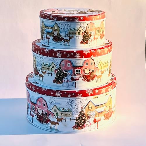 Hadaaya Pack of 3 Christmas Cookie Tins With Lids, Festive Holiday Cookie Tins for Treats & Gifts, Multipurpose Storage Container for Cookies, Snacks & More With Multicolor Christmas Wonderland Design - Image 5