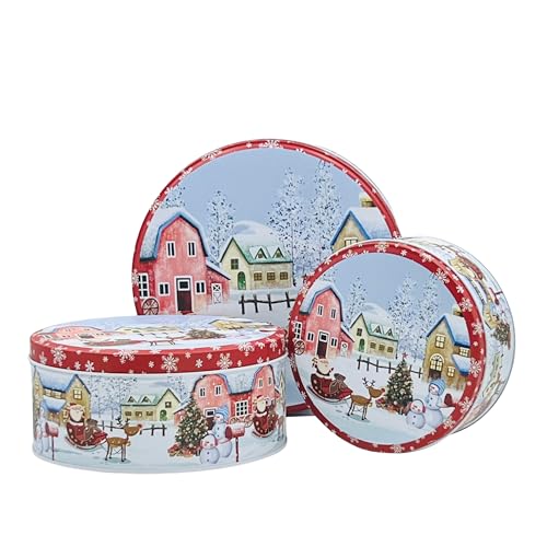Hadaaya Pack of 3 Christmas Cookie Tins With Lids, Festive Holiday Cookie Tins for Treats & Gifts, Multipurpose Storage Container for Cookies, Snacks & More With Multicolor Christmas Wonderland Design - Image 3