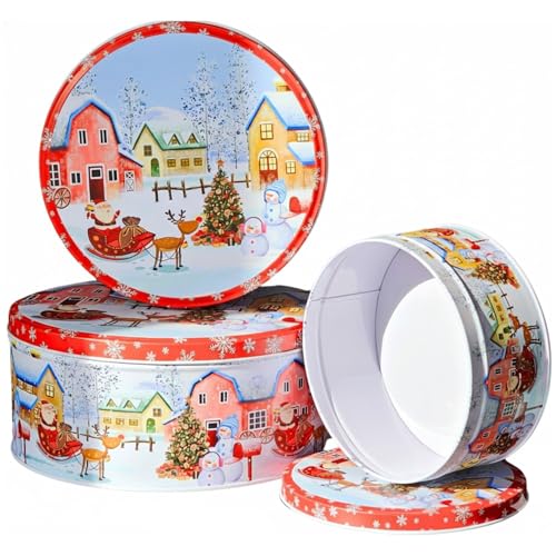 Hadaaya Pack of 3 Christmas Cookie Tins With Lids, Festive Holiday Cookie Tins for Treats & Gifts, Multipurpose Storage Container for Cookies, Snacks & More With Multicolor Christmas Wonderland Design - Image 1