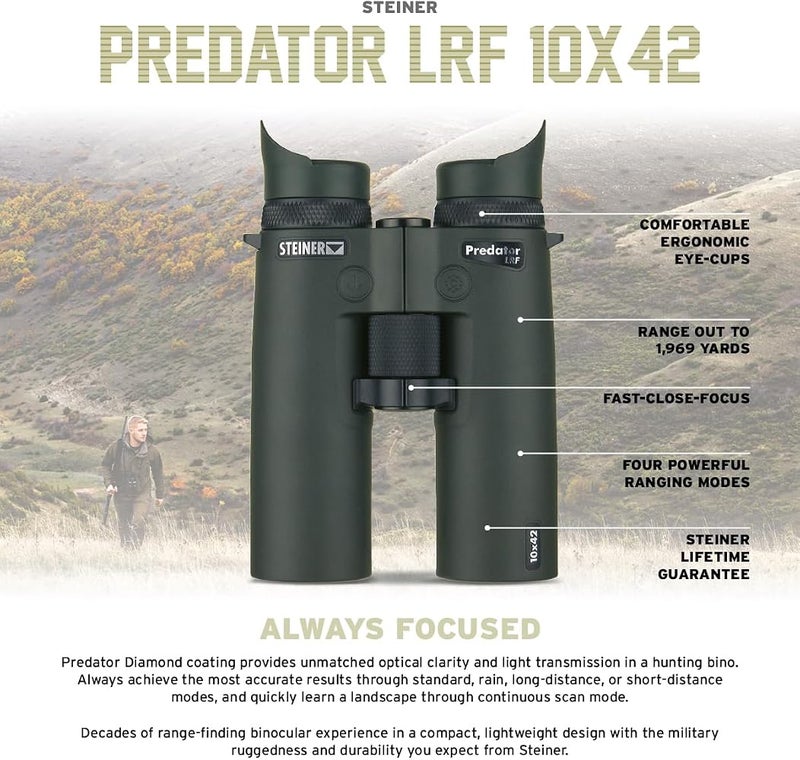 شتاينر تلسكوب صيد من سلسلة Steiner Predator، بمعدل تكبير 10×42 وميزة قياس المسافات بالليزر - Image 2