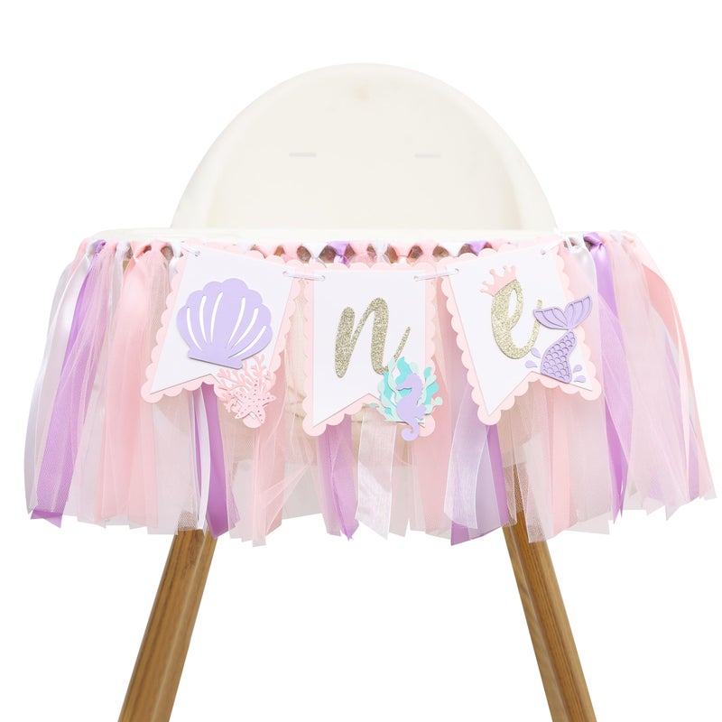 HIKLO Mermaid 1st Birthday High Chair Banner - Under the Sea First Birthday Party Decoration, Mermaid Theme One Party Banner, Cake Smash Photo Props for Girl - Image 1