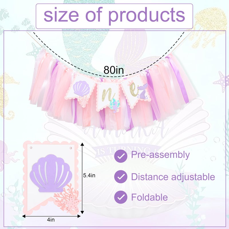 HIKLO Mermaid 1st Birthday High Chair Banner - Under the Sea First Birthday Party Decoration, Mermaid Theme One Party Banner, Cake Smash Photo Props for Girl - Image 2