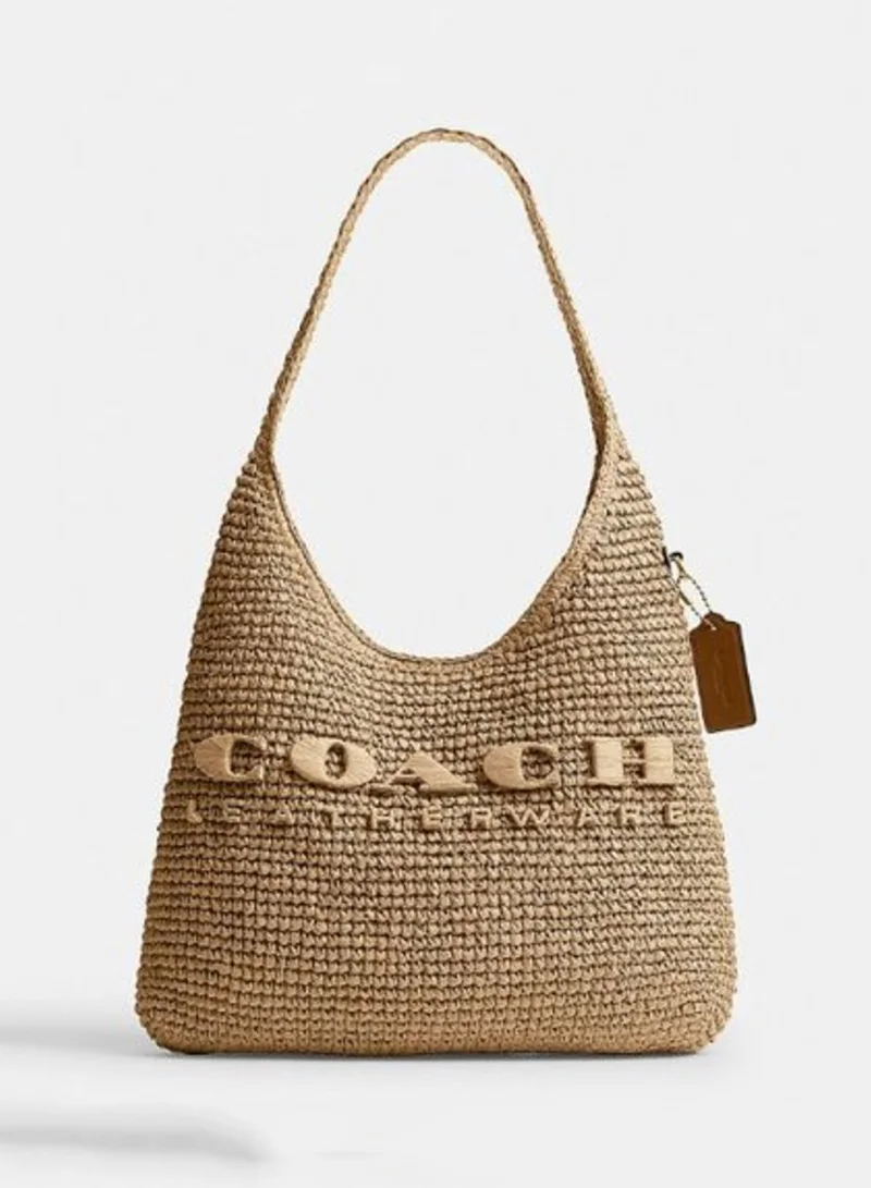 COACH Logo Straw Shoulder Bag