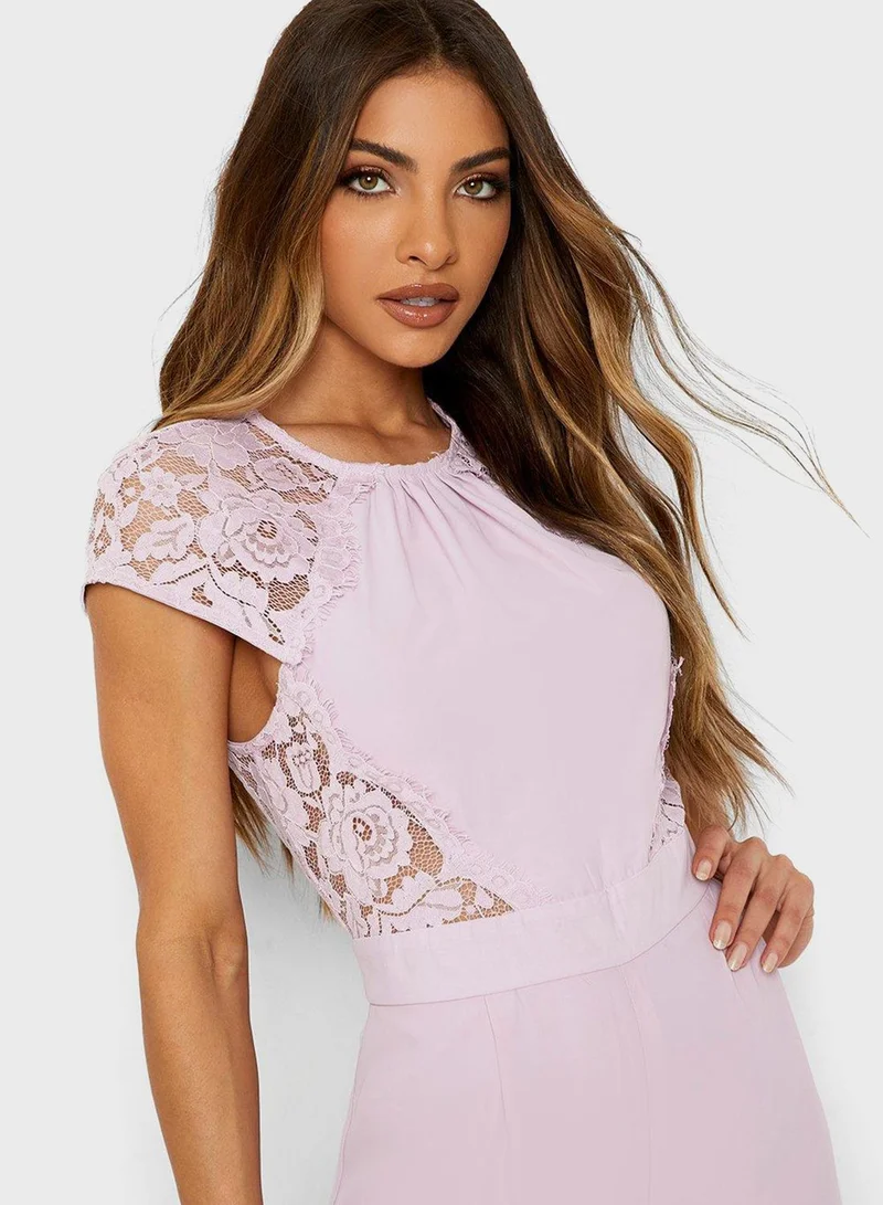 boohoo Mesh Detail Wide Leg Jumpsuit