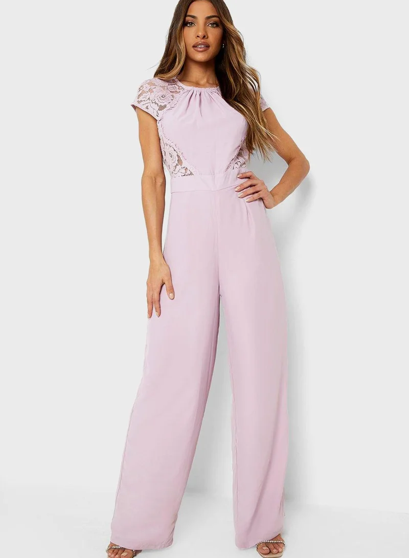 boohoo Mesh Detail Wide Leg Jumpsuit