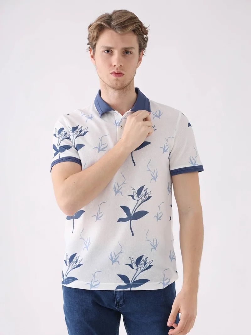 Dufy Indigo Men's Slim Fit Polo Neck Tshirt