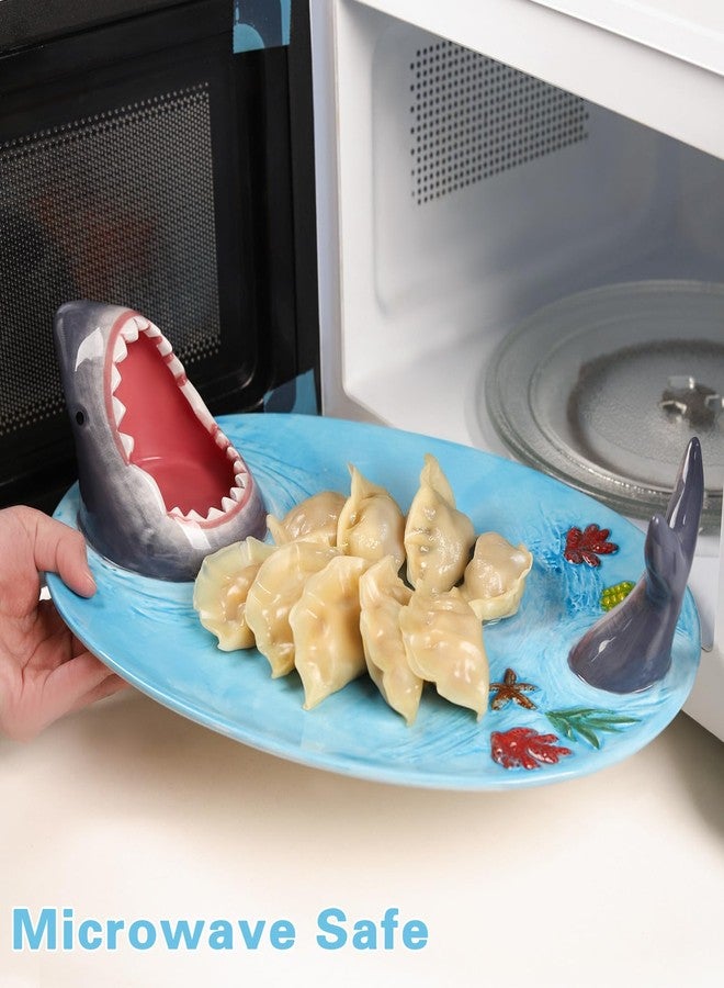 Glazery Shark Charcuterie Board, Shark Fish Sushi Plates, Handmade Ceramic Taco Holder, Funny Sharks Party Platter Tray with Dipping Sauce Bowl, Holiday Birthday Gifts for Sharks Party Lovers - Image 5