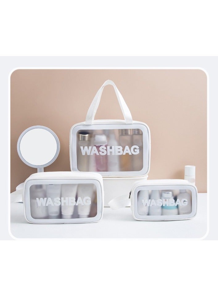 Large Capacity Transparent Cosmetic Bag Set with Handle, Waterproof Travel Toiletry Bag, 3 Pack - Image 1