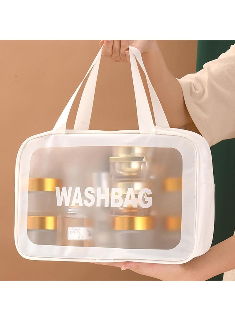 Large Capacity Transparent Cosmetic Bag Set with Handle, Waterproof Travel Toiletry Bag, 3 Pack - Image 3