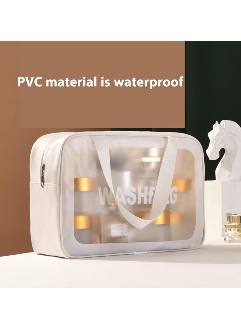 Large Capacity Transparent Cosmetic Bag Set with Handle, Waterproof Travel Toiletry Bag, 3 Pack - Image 4
