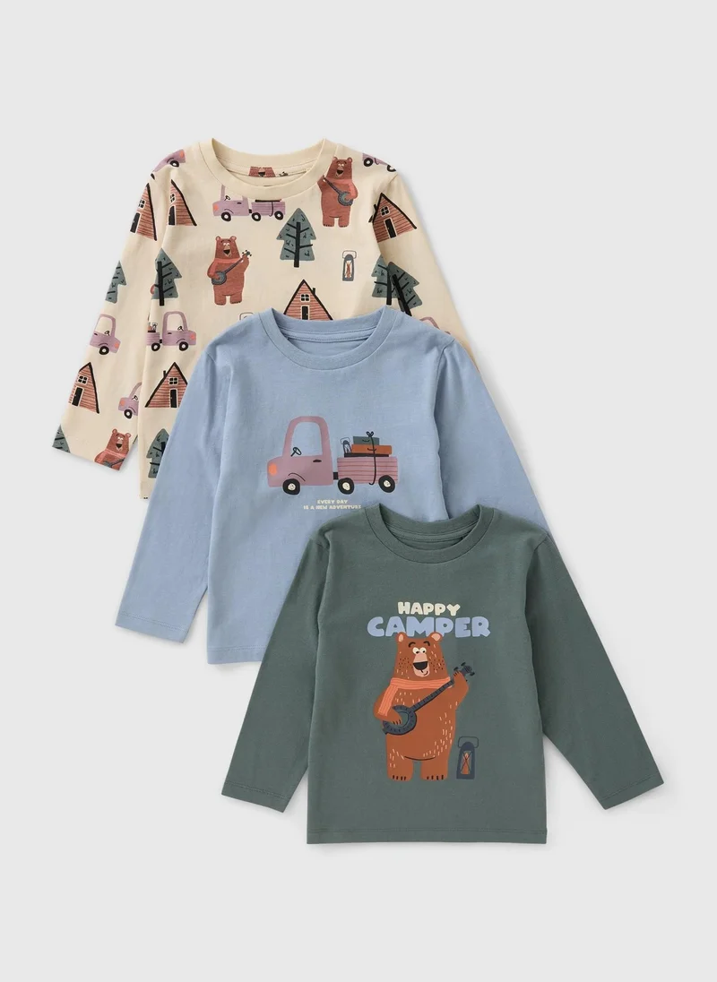 ماتلان 3 Pack Boys Multi Bear Print Long Sleeve T-Shirts