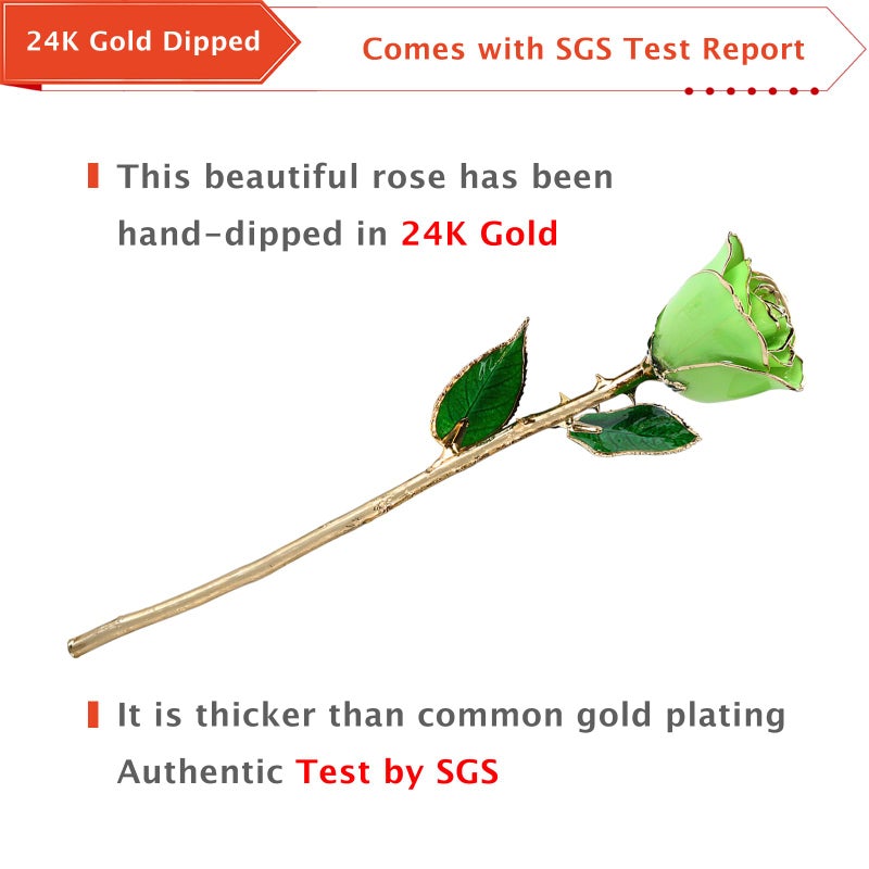 AliveRose Valentines Day Gift Rose  24K Gold Dipped Rose Made from Real Rose - Unique Design Gold Plated Rose for Anniversary Valentines (Green Handmade Rose with Crystal Base) - Image 3
