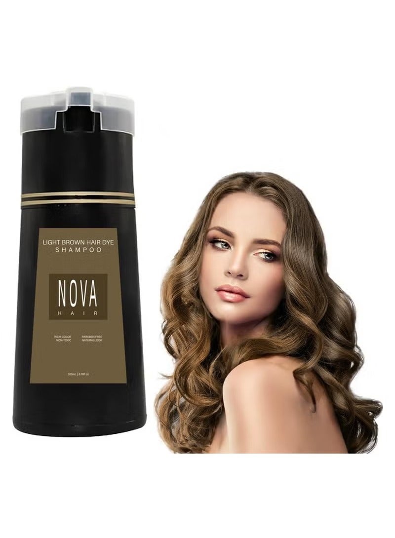 NOVA Hair Dye Shampoo Natural Instant Color for Gray Coverage, Safe, Unisex Formula, For Hair Care 3 in 1, Herbal Ingredients, Keeping Hair Healthy and Shiny (Light Brown) - Image 1
