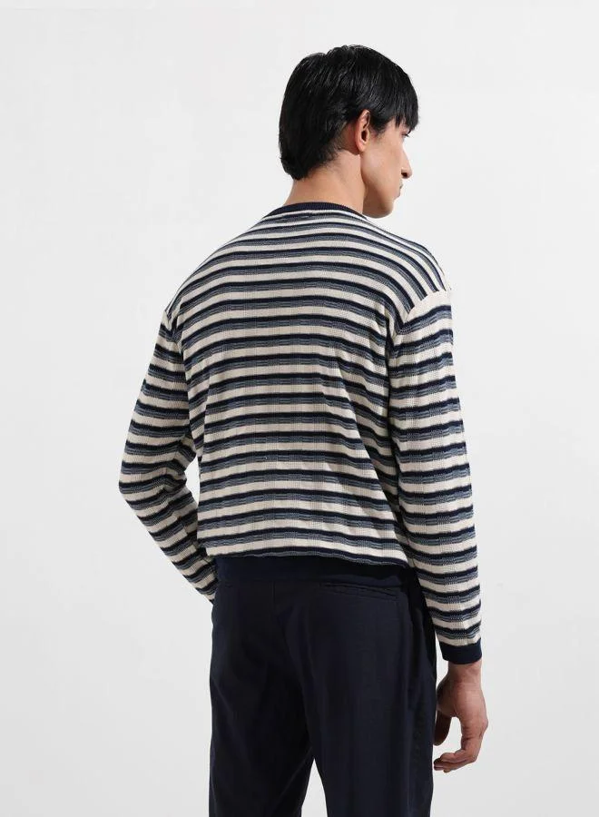 شركة المرآب الهندية Men Oversized Fit Striped Crew Neck Full Sleeves T-Shirt