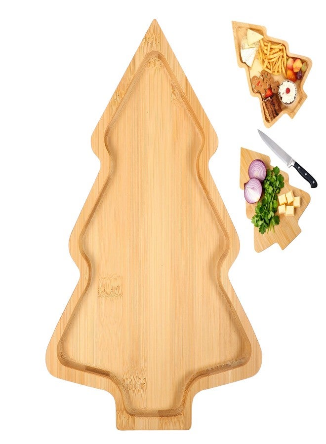 TENDYCOCO Bamboo Christmas Serving Tray Cartoon Dining Plate 11X8 Inch Home Dish Salad Plate for Holiday Dinner Party Sushi Presentation - Image 1