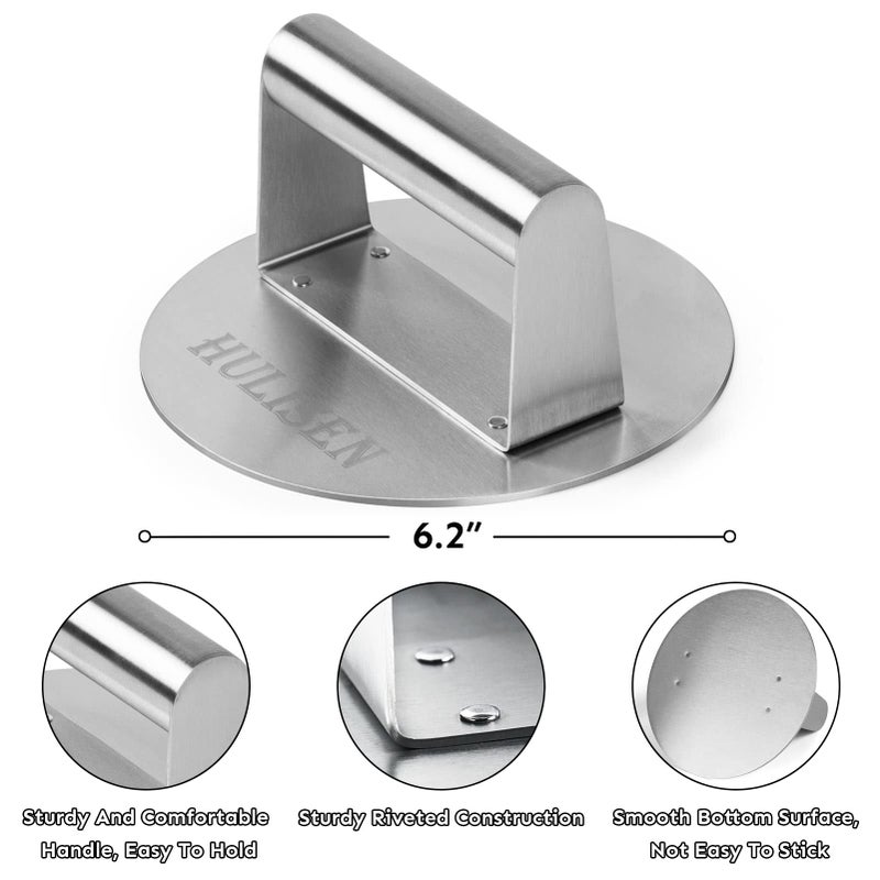 HULISEN HULISEN Cheese Melting Dome & Smashed Burger Press, 6.2" Grill Press with 9" Basting Cover, Stainless Steel Burger Smasher, Griddle Accessories Kit for Flat Top Grill Cooking Indoor/Outdoor  - Image 3