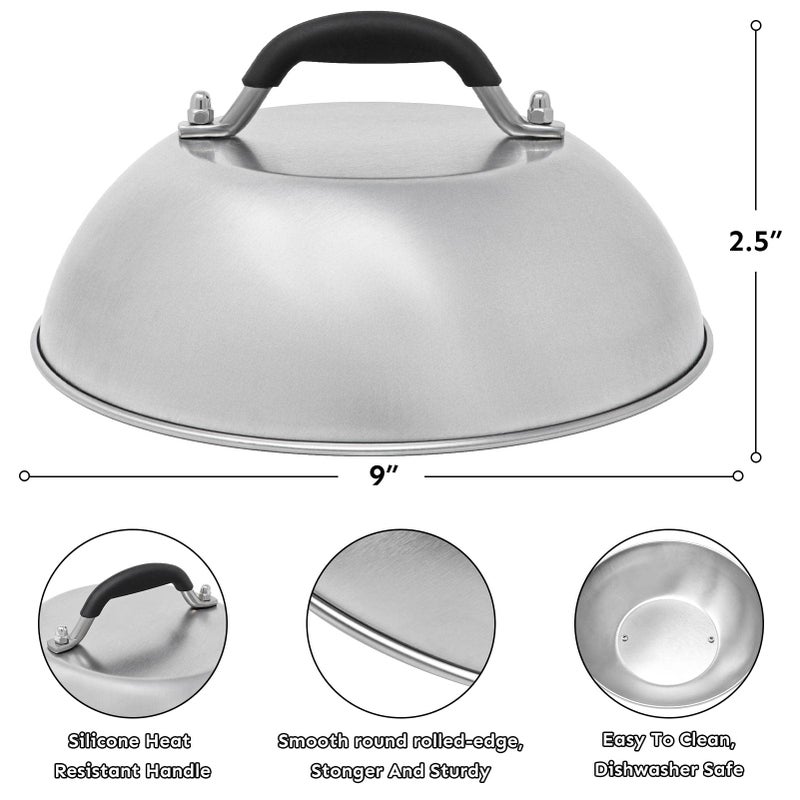 HULISEN HULISEN Cheese Melting Dome & Smashed Burger Press, 6.2" Grill Press with 9" Basting Cover, Stainless Steel Burger Smasher, Griddle Accessories Kit for Flat Top Grill Cooking Indoor/Outdoor  - Image 2