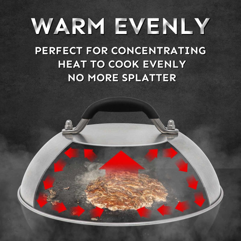 HULISEN HULISEN Cheese Melting Dome & Smashed Burger Press, 6.2" Grill Press with 9" Basting Cover, Stainless Steel Burger Smasher, Griddle Accessories Kit for Flat Top Grill Cooking Indoor/Outdoor  - Image 4
