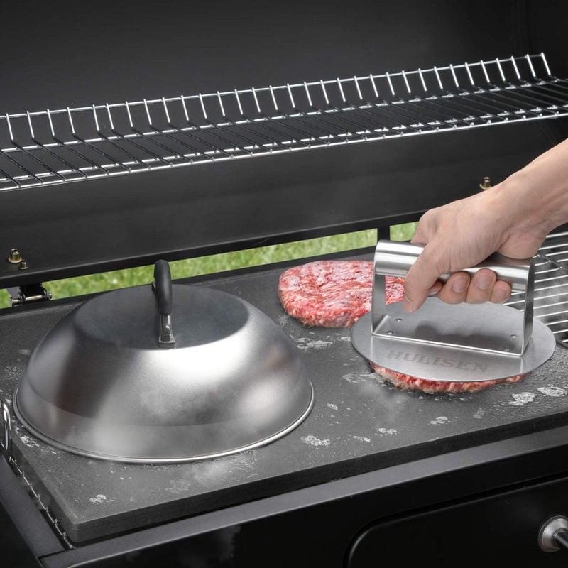 HULISEN HULISEN Cheese Melting Dome & Smashed Burger Press, 6.2" Grill Press with 9" Basting Cover, Stainless Steel Burger Smasher, Griddle Accessories Kit for Flat Top Grill Cooking Indoor/Outdoor  - Image 5
