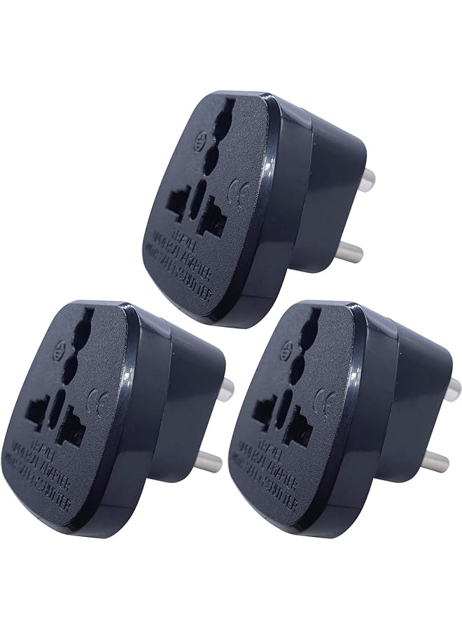 PROMASS promass Type D Round Pins Travel Plug Adapter with Ground and Safety Shutter, UAE/EU/DE/US/JP/CN/UK Plug Suitable for India/Nepal/Pakistan Socket (Indian Plug * 3, Black)  - Image 1