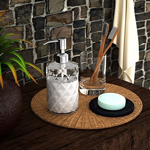 Luximal Pack of 4 Clear Glass Soap Dispenser Set for Bathroom, Wash Basin, Shampoo, Kitchen, Liquid Handwash Soap Dispenser Bottle with Premium ABS Plastic Pump - 400 ML (19 x 7 CM, Crystal Design) - Image 3