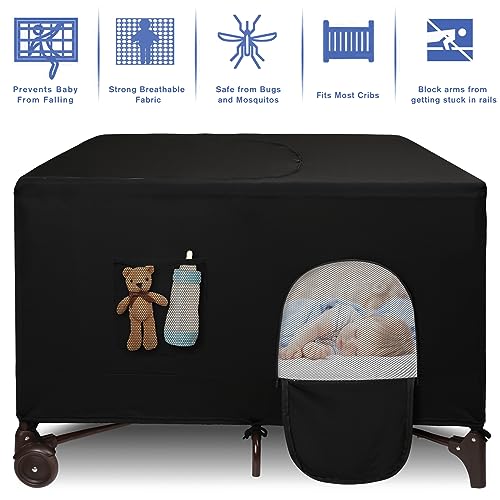 Dofilachy Blackout Cover for Pack N Play - Crib Blackout Cover Tent - Canopy Cover - Breathable Travel Crib Tent - Portable Stretchy Blackout Tent(Pocket) - Image 3