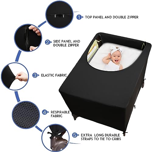 Dofilachy Blackout Cover for Pack N Play - Crib Blackout Cover Tent - Canopy Cover - Breathable Travel Crib Tent - Portable Stretchy Blackout Tent(Pocket) - Image 5