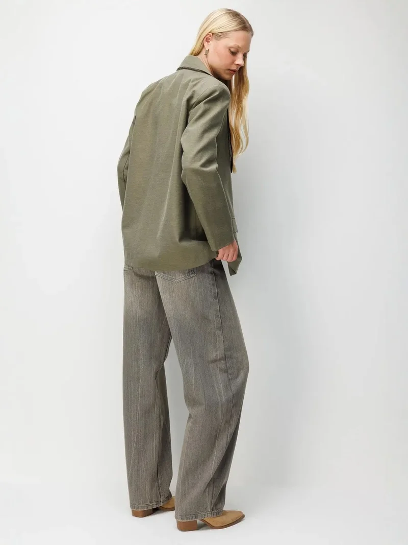 Mixray Khaki Green MIXRAY Linen Blazer Jacket with Scarf Detail for Women | Best Price UAE