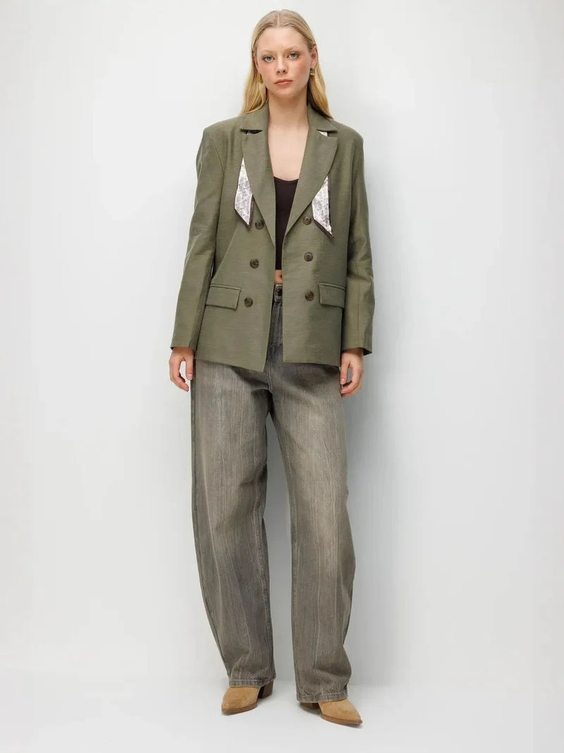ميكسراي MIXRAY Linen Blazer Jacket with Scarf Detail