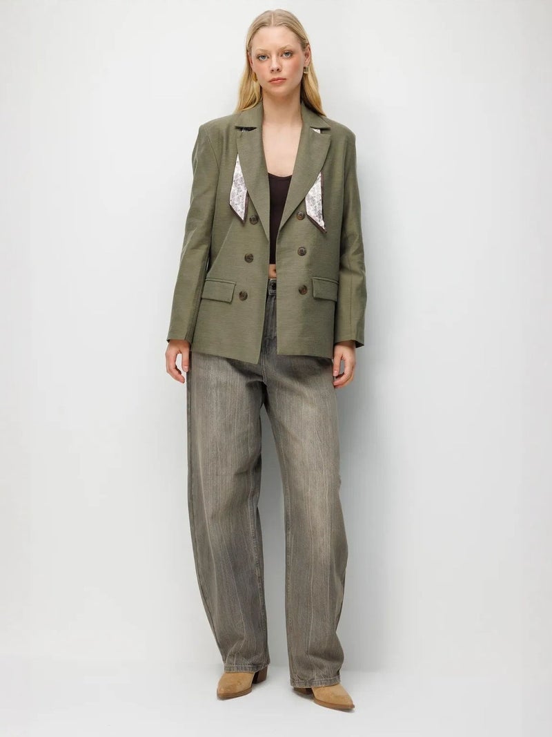 MIXRAY Linen Blazer Jacket with Scarf Detail - Image 2