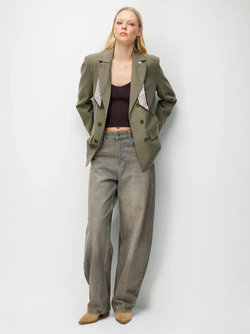 ميكسراي MIXRAY Linen Blazer Jacket with Scarf Detail