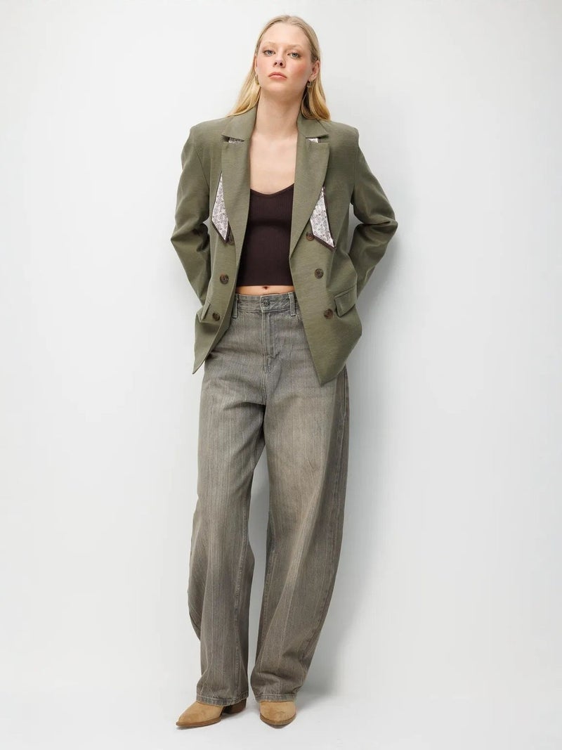 MIXRAY Linen Blazer Jacket with Scarf Detail - Image 1