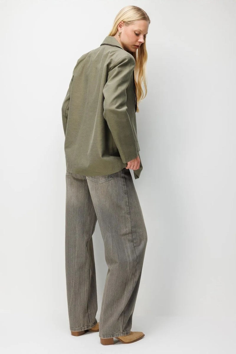 MIXRAY Long Sleeve Button Closure Patch Blazer - Image 4
