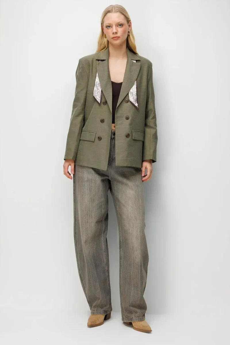 ميكسراي MIXRAY Long Sleeve Button Closure Patch Blazer