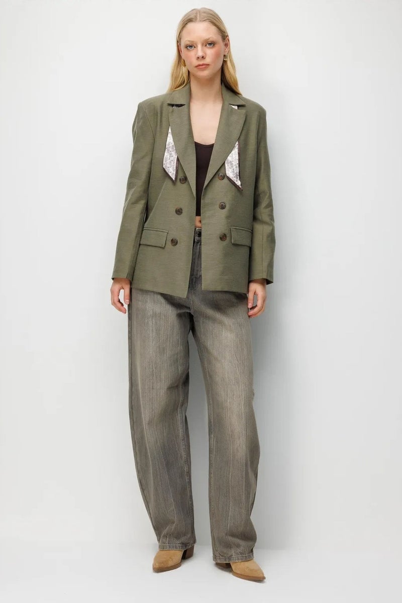 MIXRAY Long Sleeve Button Closure Patch Blazer - Image 2