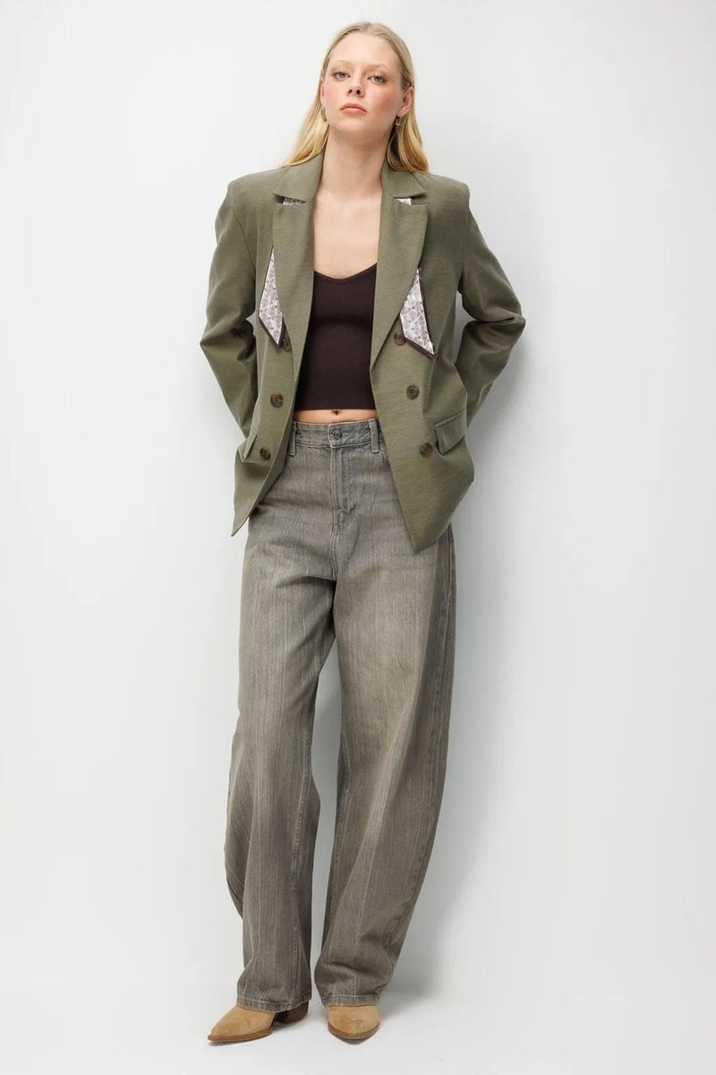 MIXRAY Long Sleeve Button Closure Patch Blazer - Image 1