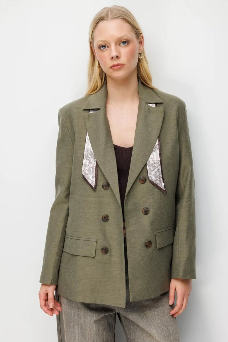 MIXRAY Long Sleeve Button Closure Patch Blazer - Image 3