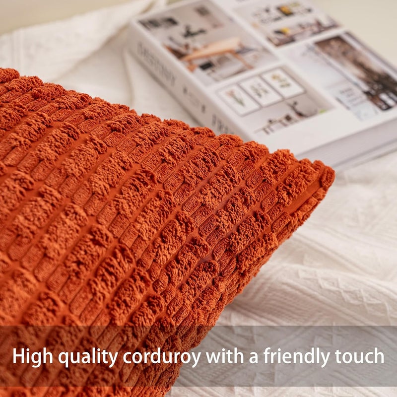 Aegero Pack of 2 Corduroy Decorative Throw Pillow Covers 24x24 InchSoft Striped Pillow Covers Modern Farmhouse Home Decor for Sofa Living Room Couch Bed（Rust） - Image 2