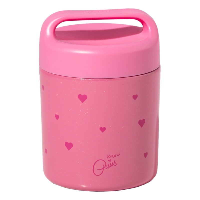 Paris Hilton Stainless Steel Food Jar Double Wall Vacuum Sealed Insulated Food Storage Container with Carry Handle Lid 12Ounce Pink with Heart Design