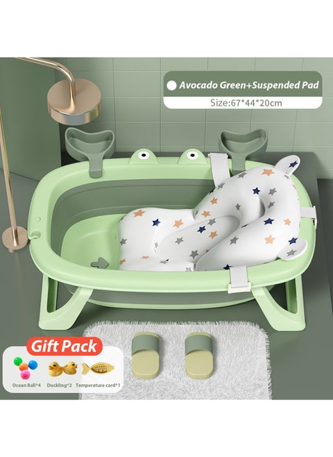 Cute Crab Design Baby Bath Tub Foldable Bathtub + Bathmat Cushion + Temperature Measurement Card*1 + Duckling Toys *2 + Ocean Balls *4