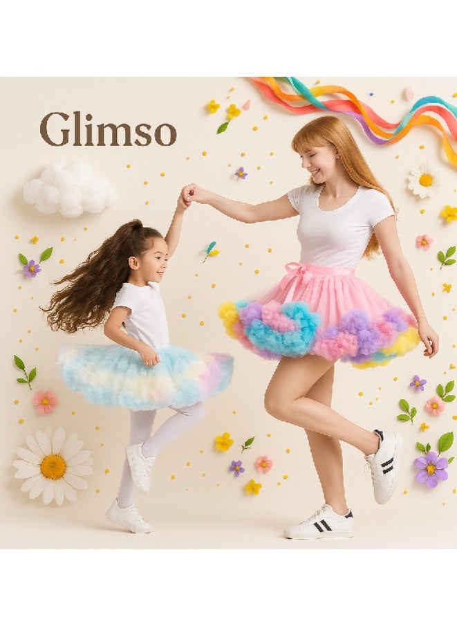 Glimso Rainbow Pastel Tulle Skirt for Girls & Women – Matching Family Party Pettiskirt, Multicolor Layered, Soft Elastic Waistband  - Image 3