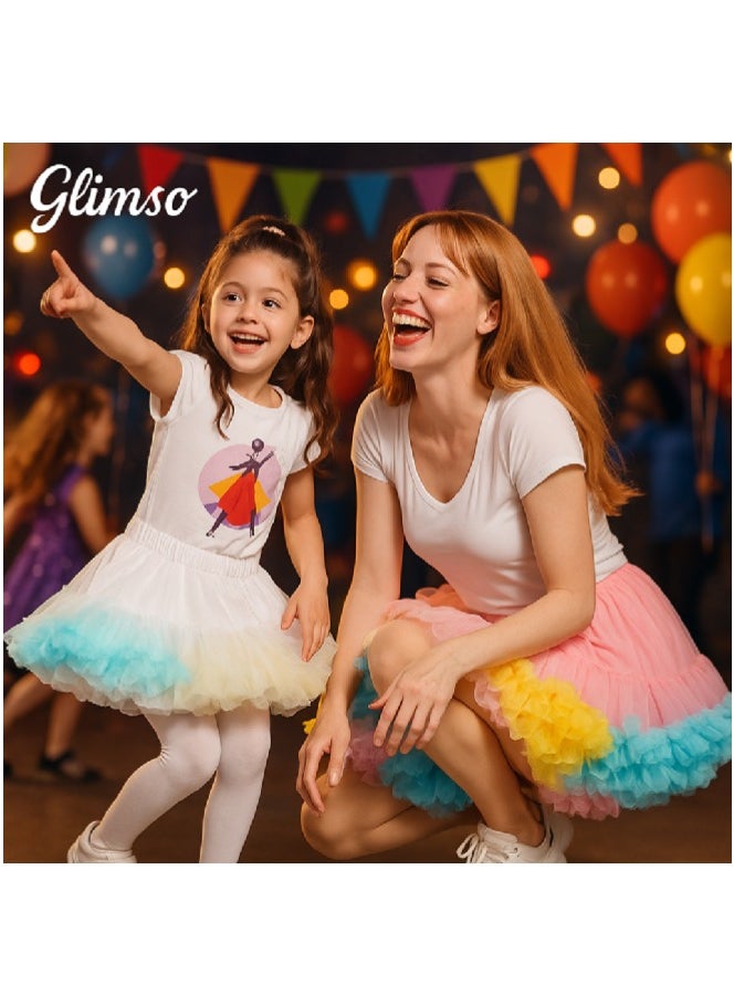 Glimso Rainbow Pastel Tulle Skirt for Girls & Women – Matching Family Party Pettiskirt, Multicolor Layered, Soft Elastic Waistband  - Image 2