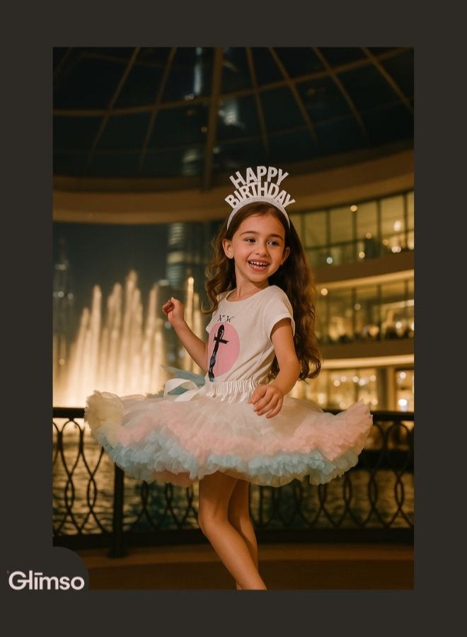 Glimso tutu skirt Festival Fluffy Layered Tulle Skirt Dance Party Rainbow Ruffle Trim Elastic Waist Costume Ballet Underskirt Puffy Skater White L  - Image 1