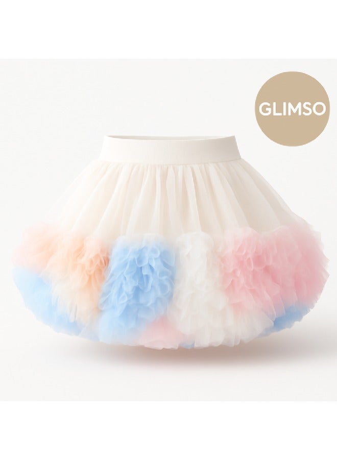 Glimso tutu skirt Festival Fluffy Layered Tulle Skirt Dance Party Rainbow Ruffle Trim Elastic Waist Costume Ballet Underskirt Puffy Skater White L  - Image 3